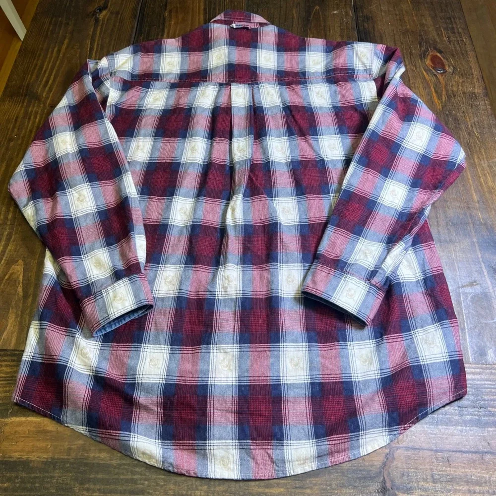 Roper Mens Plaid Western Button Down Shirt Burgundy Navy Steer Head ST3-01 Large